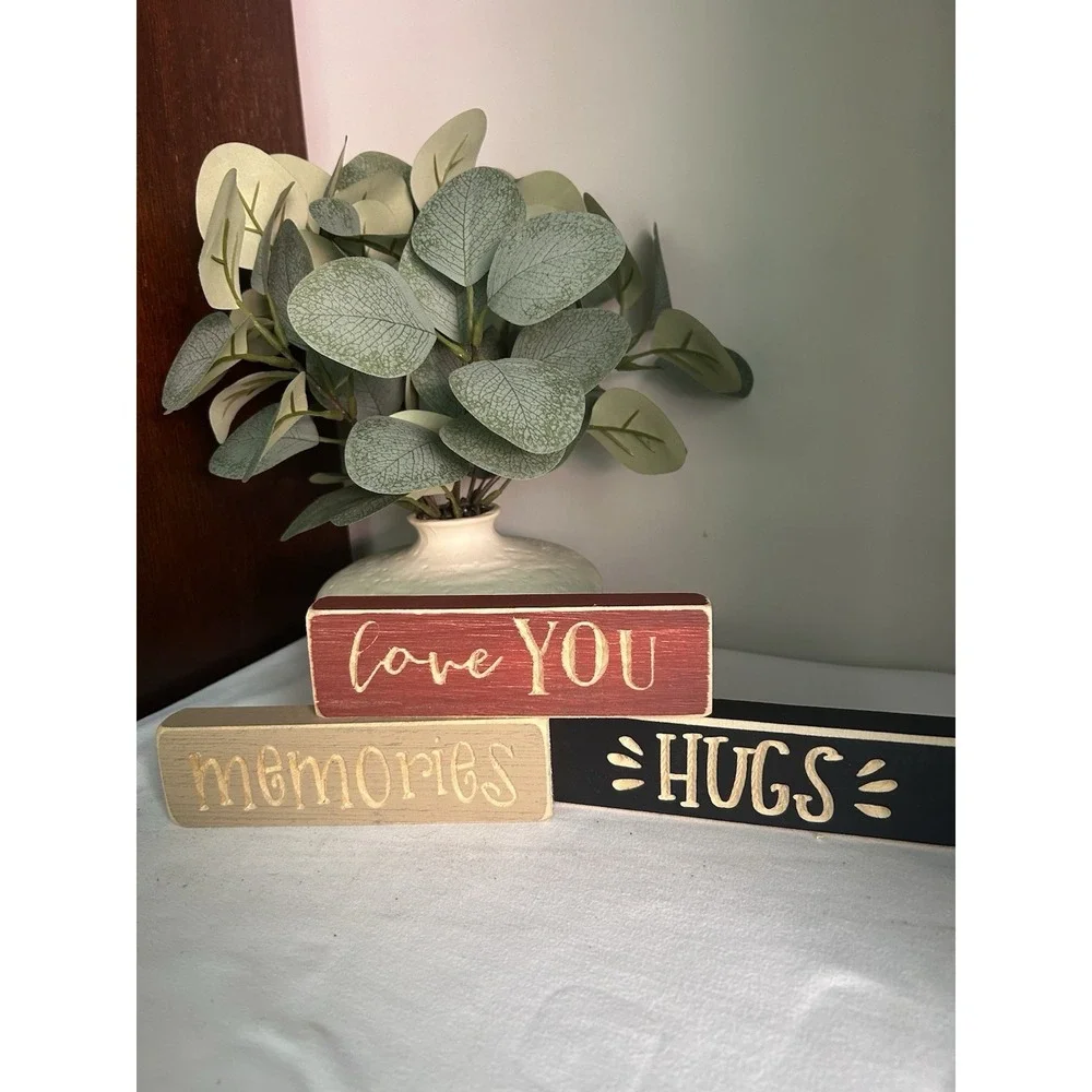 3- Wood Block Inspirational Words Table/Shelf Farmhouse Decor WD6